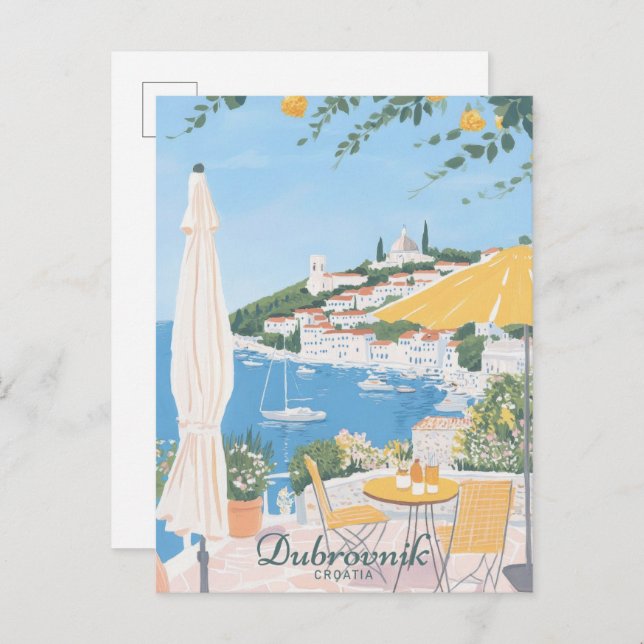 Dubrovnik Croatia Gouache Illustration Travel Postkarte (Vorne/Hinten)
