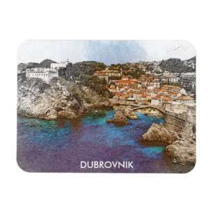 Dubrovnik Croatia Watercolor Coastal View Magnet