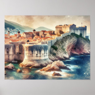 Dubrovnik Kroatien Aquarell Poster
