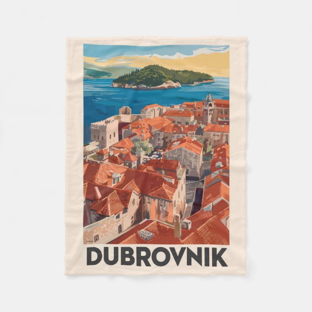 Dubrovnik Kroatien Illustration Reisen Vintag Fleecedecke (Vorderseite)