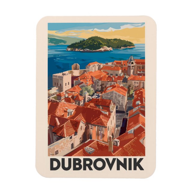Dubrovnik Kroatien Illustration Reisen Vintag Magnet (Vertikal)