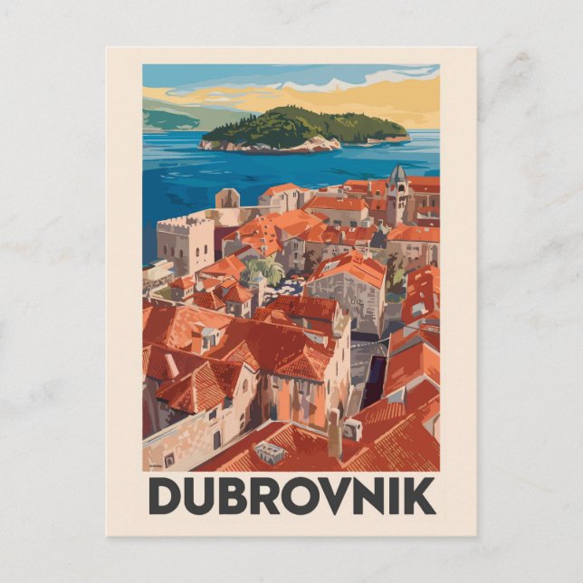 Dubrovnik Kroatien Illustration Reisen Vintag Postkarte (Vorderseite)