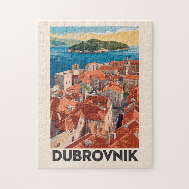 Dubrovnik Kroatien Illustration Reisen Vintag Puzzle (Vertikal)