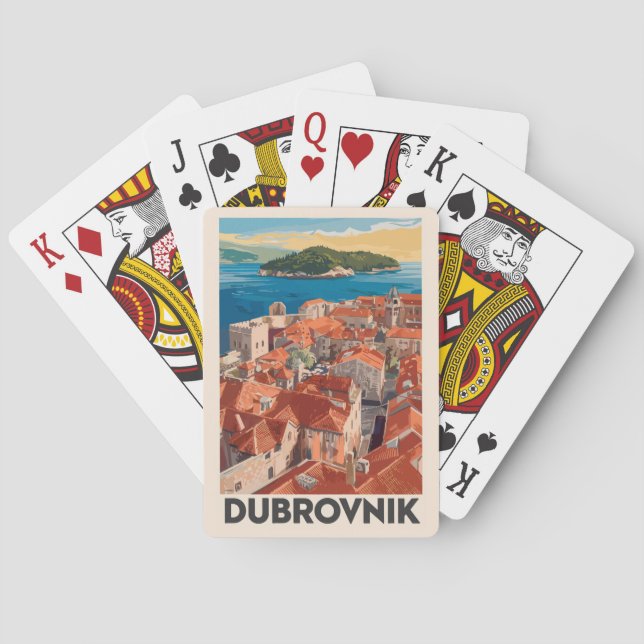 Dubrovnik Kroatien Illustration Reisen Vintag Spielkarten (Rückseite)