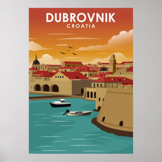 Dubrovnik Kroatien Minimal Reisevorführung Poster