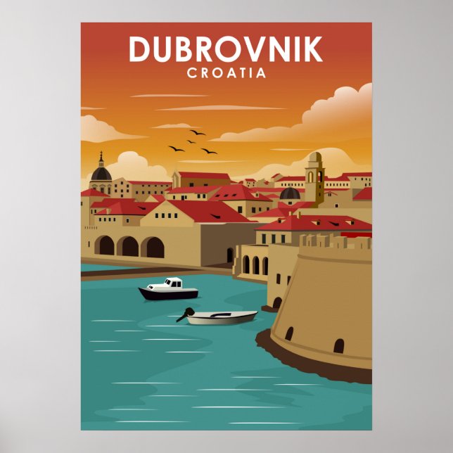 Dubrovnik Kroatien Minimal Reisevorführung Poster (Vorne)