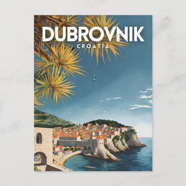 Dubrovnik Kroatien Nostalgische Retro-Reise Postkarte (Vorderseite)