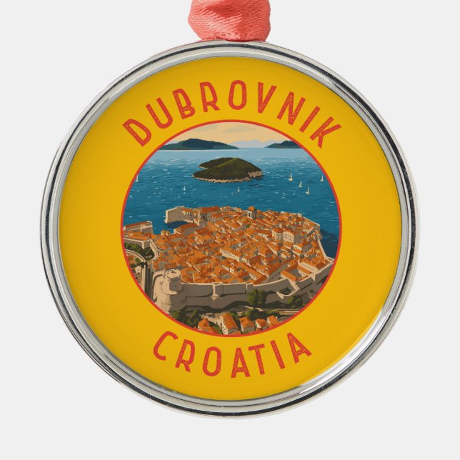 Dubrovnik Kroatien Retro Distressed Circle Ornament Aus Metall (Vorne)