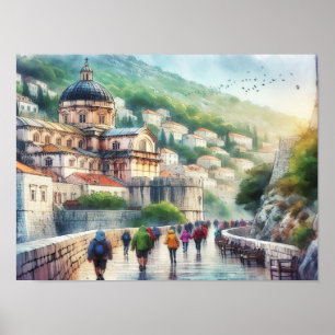 Dubrovnik Kroatien Spaziergang auf dem Wall Aquare Poster