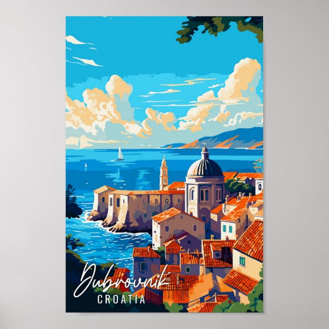 Dubrovnik Kroatien Vintage-Illustration Poster (Vorne)