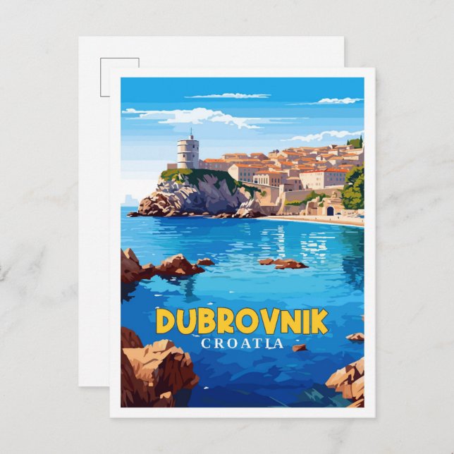 Dubrovnik Kroatien Vintage-Illustration Postkarte (Vorne/Hinten)