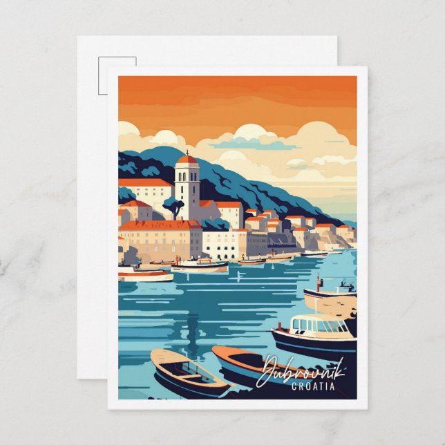 Dubrovnik Kroatien Vintage-Illustration Postkarte (Vorne/Hinten)