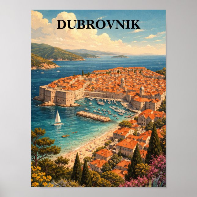 Dubrovnik Kroatien Vintage-Reise Kunst Poster (Vorne)