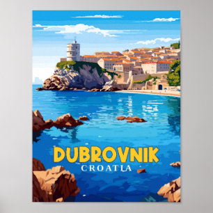 Dubrovnik Kroatien Vintage-Reiseillustration Poster