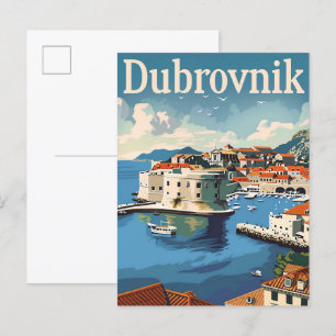 Dubrovnik Kroatien Vintage Reiseillustration Postkarte