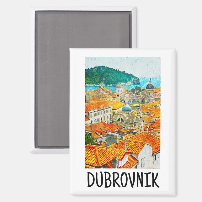 Dubrovnik Kroatien Wasserfarben Ölpaint Postcard Magnet (Vorderseite/Rückseite)