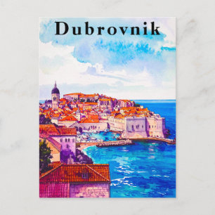 Dubrovnik Retro Watercolor Altstadt Reisen Postkarte