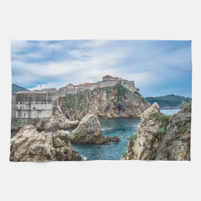 Dubrovnik Wände Blick aufs Meer Geschirrtuch (Horizontal)