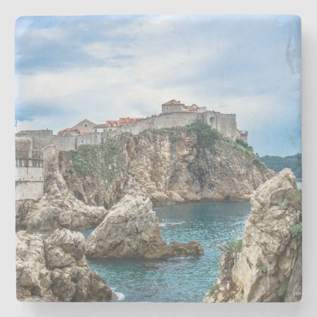 Dubrovnik Wände Blick aufs Meer Steinuntersetzer (Vorderseite)