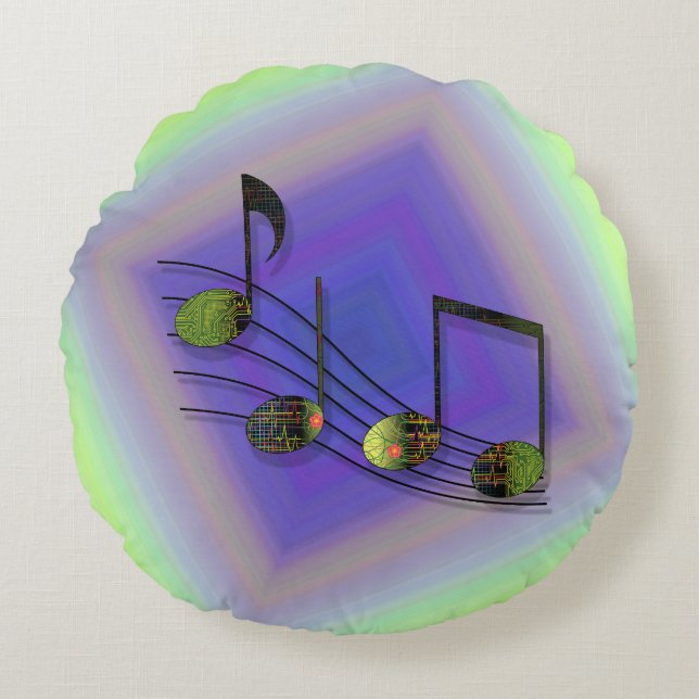 Dubstep Notes Round Pillow Rundes Kissen (Vorderseite)