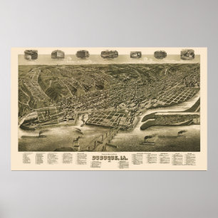 Dubuque, panoramische Karte Iowas - 1889 Poster