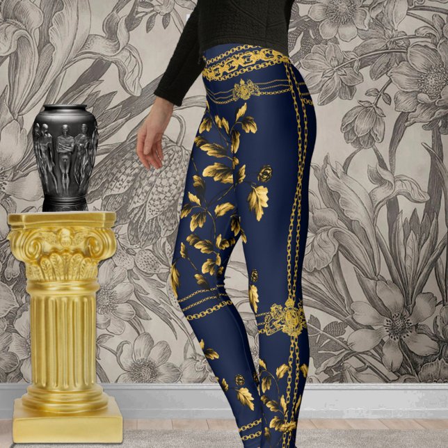 Duchess Gold Leaf Chain Lion Emblem Navy Blue Leggings (Von Creator hochgeladen)