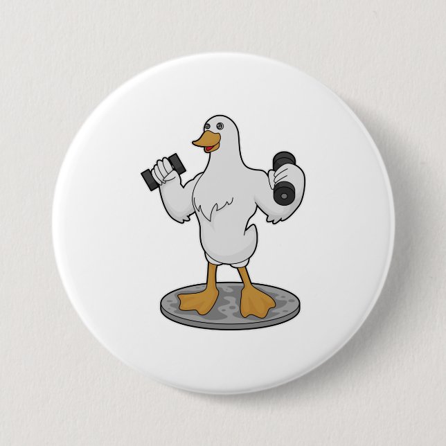 Duck als Bodybuilder mit Dumbells Button (Vorderseite)