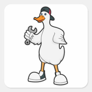 Duck als Handwerker mit Tool & Cap Quadratischer Aufkleber
