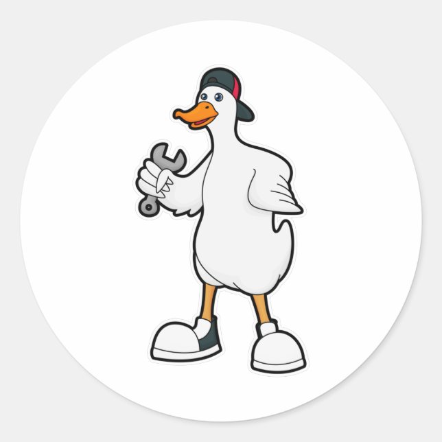 Duck als Handwerker mit Tool & Cap Runder Aufkleber (Vorderseite)