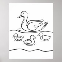 "Duck and Ducklings Line Art Poster | Irish River