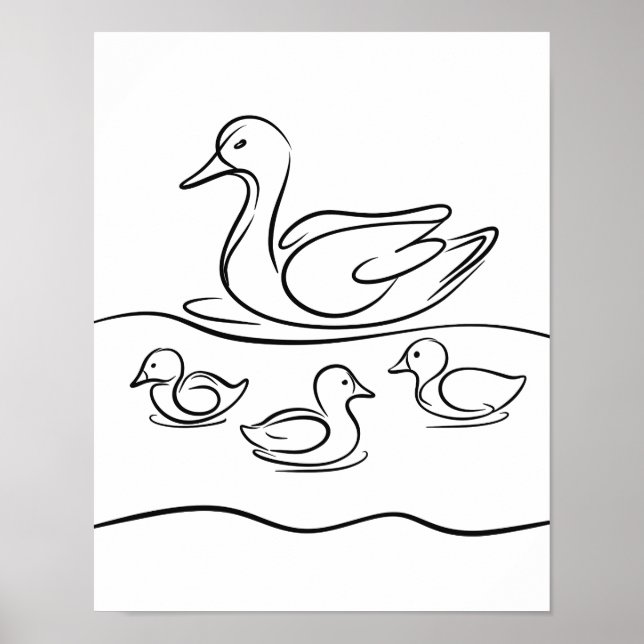 "Duck and Ducklings Line Art Poster | Irish River (Vorne)