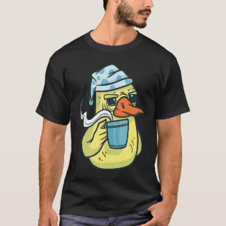 Duck Animal Bird with Coffee Drinking Funny Coffee T-Shirt