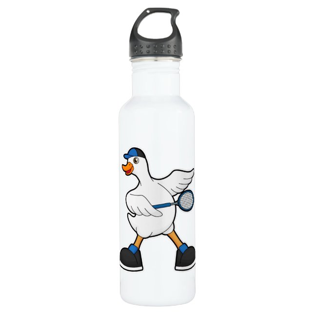 Duck at Tennis with Tennis racket & Cap Edelstahlflasche (Vorderseite)