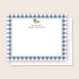 Duck Baby Boy Vielen Dank Blue Gingham Stationery Mitteilungskarte