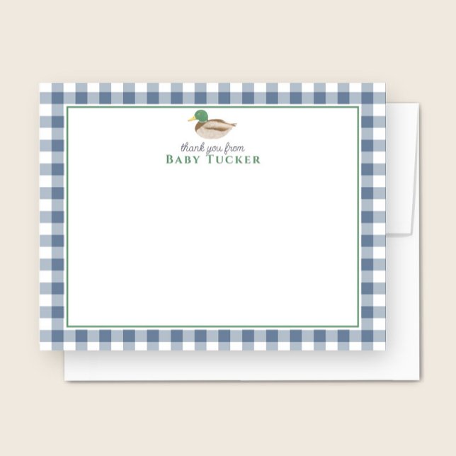 Duck Baby Boy Vielen Dank Blue Gingham Stationery Mitteilungskarte (Von Creator hochgeladen)