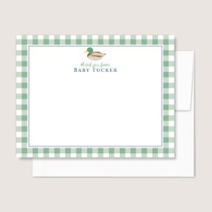 Duck Baby Boy Vielen Dank Preppy Gingham Stationer Mitteilungskarte