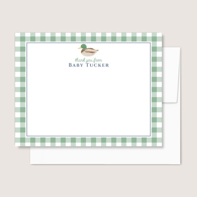 Duck Baby Boy Vielen Dank Preppy Gingham Stationer Mitteilungskarte (Von Creator hochgeladen)