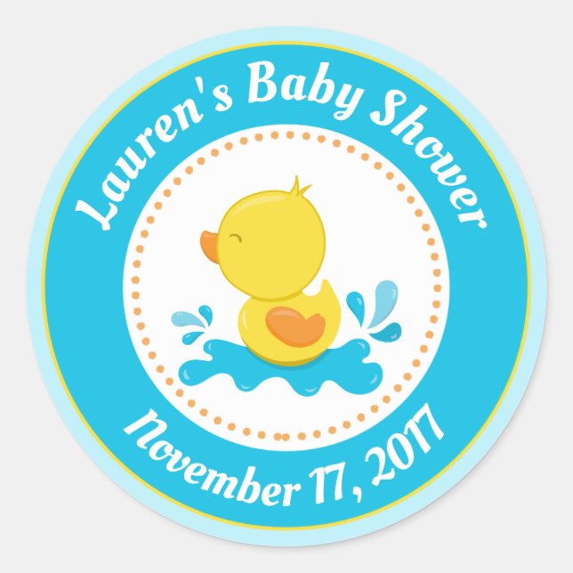 Duck Baby Shower bevorzugt Stickers Blue Baby Boy (Vorderseite)