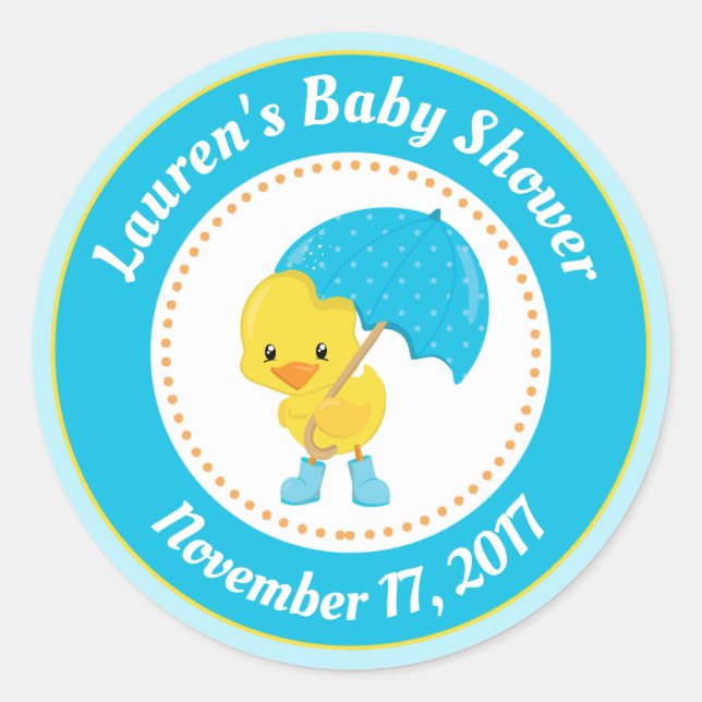 Duck Baby Shower bevorzugt Stickers Blue Baby Boy (Vorderseite)