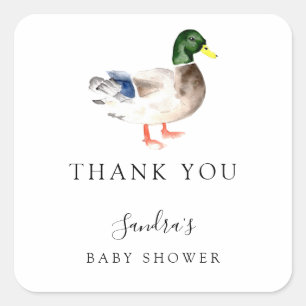 Duck Baby Shower Elegant Danke Script Chic Quadratischer Aufkleber