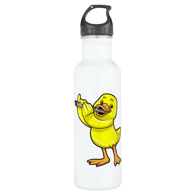 Duck bei Musik mit Flute Edelstahlflasche (Vorderseite)