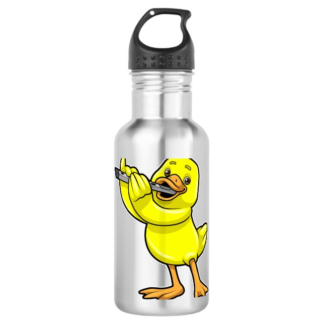 Duck bei Musik mit Flute Edelstahlflasche (Vorderseite)