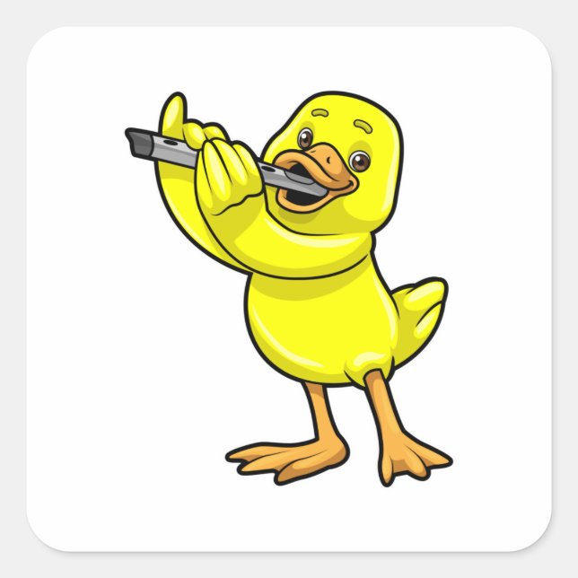 Duck bei Musik mit Flute Quadratischer Aufkleber (Vorderseite)
