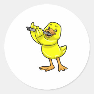 Duck bei Musik mit Flute Runder Aufkleber
