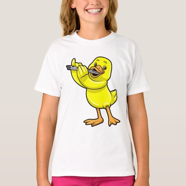 Duck bei Musik mit Flute T-Shirt (Vorderseite)