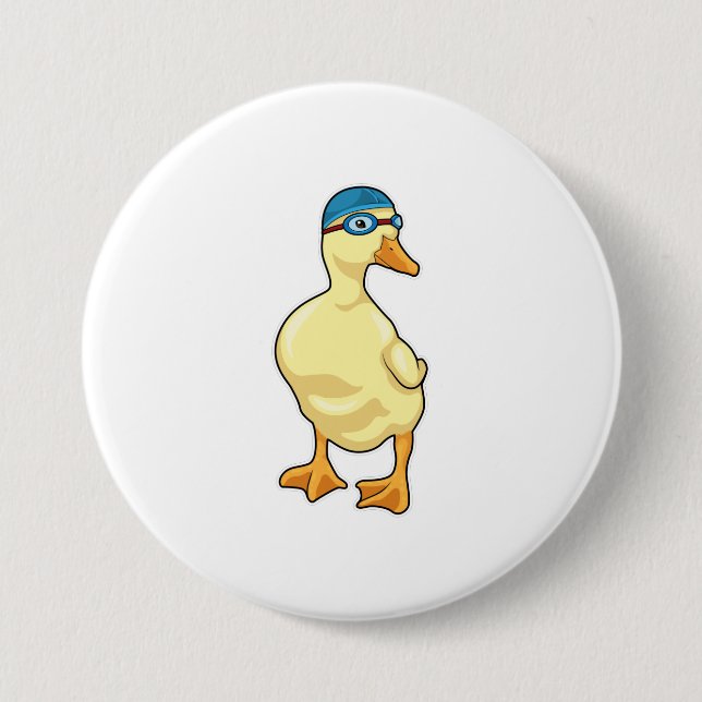 Duck beim Baden mit Schwimmbrille Button (Vorderseite)