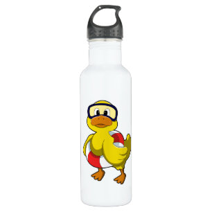 Duck beim Schwimmen mit Schwimmring & Tauchbrille Edelstahlflasche