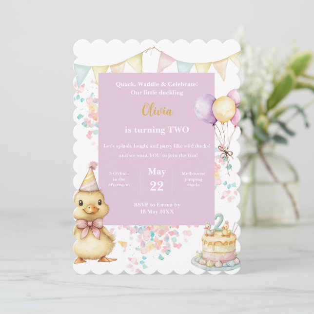 Duck Birthday Invitation • Little Duckling Party Einladung (Stehend Vorderseite)