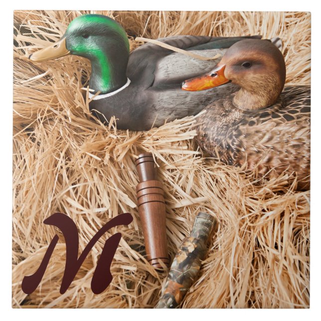 Duck Call Mallard Drake Hunt Monogram Display Tile Fliese (Vorderseite)