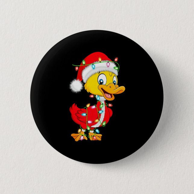 Duck Christmas Lights Santa Costume Cute Animal Xm Button (Vorderseite)